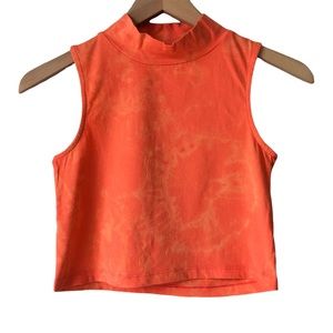Upcycled bleach dye mock neck crop top M orange
